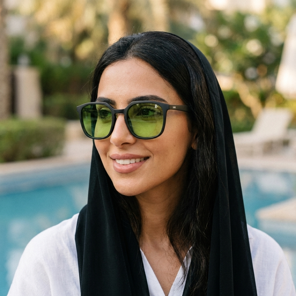 موديل يلبس النظارة — لتوضيح المقاس على الوجه