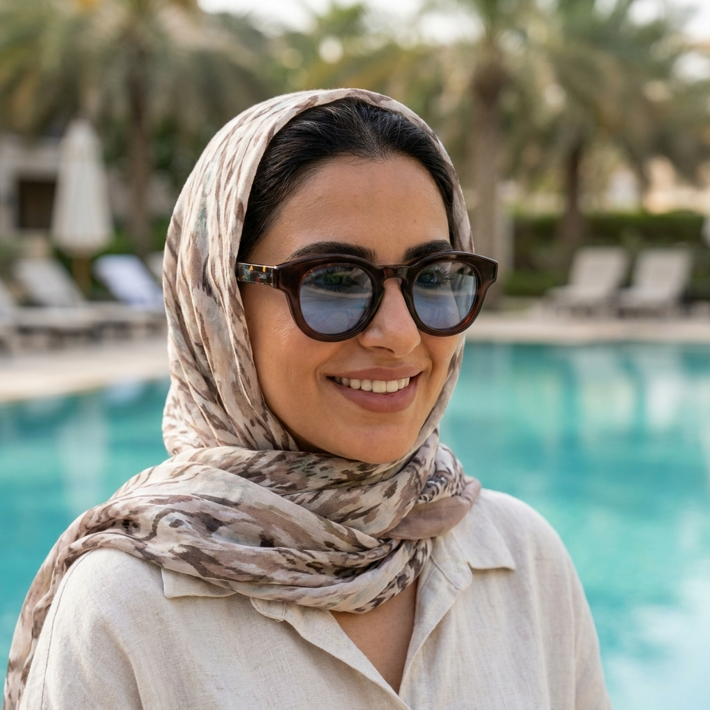 موديل يلبس النظارة — لتوضيح المقاس على الوجه
