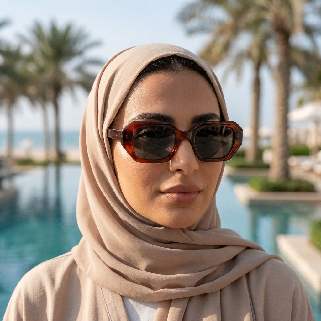 موديل يلبس النظارة — لتوضيح المقاس على الوجه