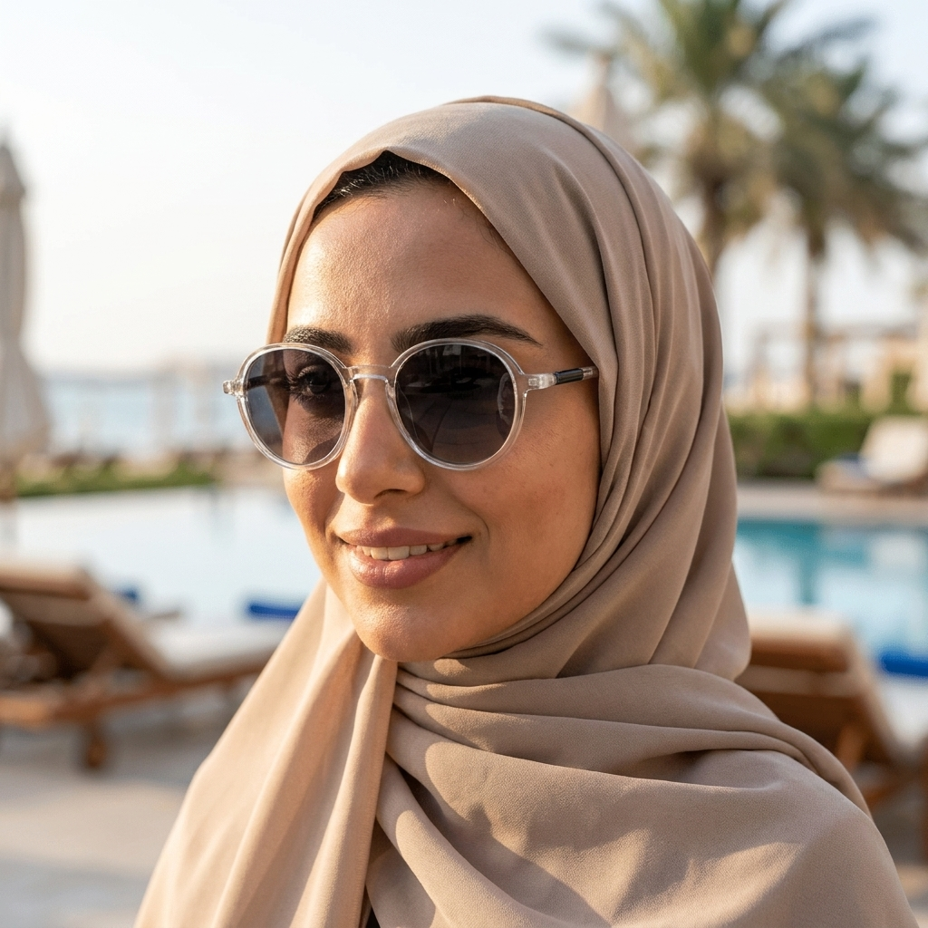 موديل يلبس النظارة — لتوضيح المقاس على الوجه