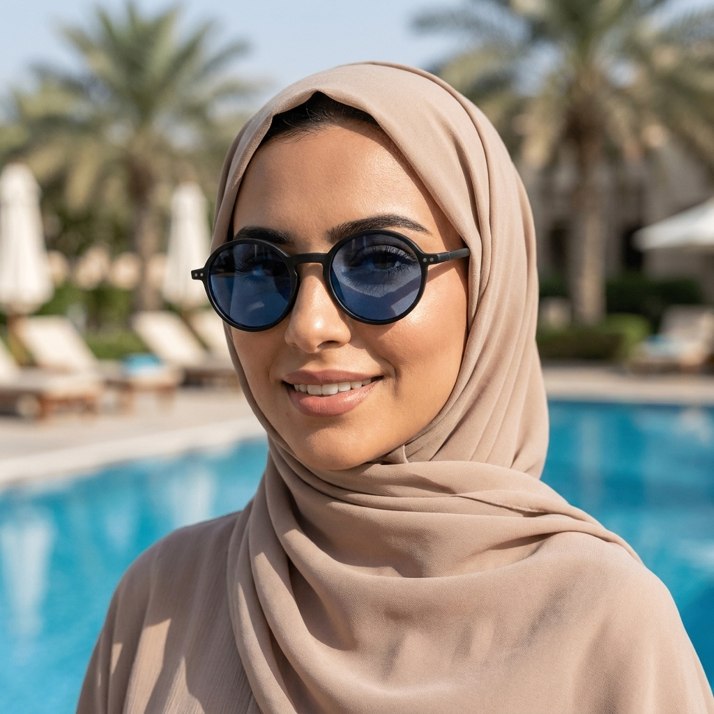 موديل يلبس النظارة — لتوضيح المقاس على الوجه