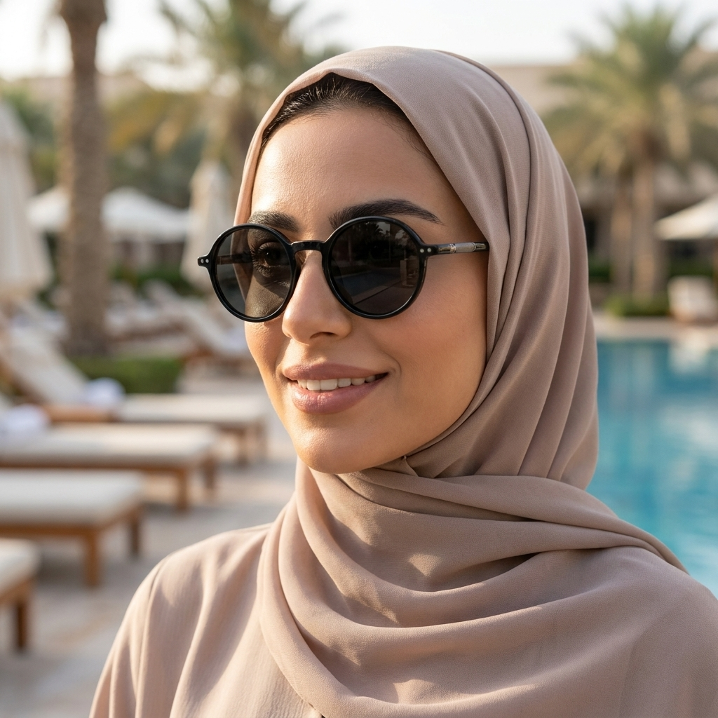 موديل يلبس النظارة — لتوضيح المقاس على الوجه